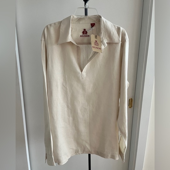 NWT Reunion premium 100% linen tunic Skipper collared casual shirt ivory XXL - Picture 15 of 15